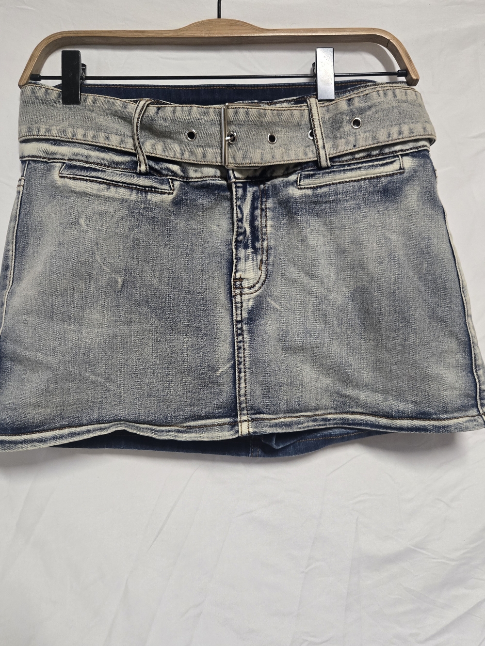 Windsor Faded Light Blue Denim Mini Skirt / Skort with Belt